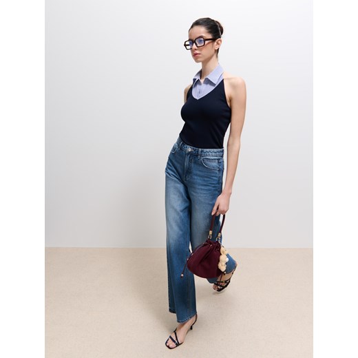 Mohito - Bluzka ze wstawką koszulową - granatowy Mohito XS Mohito