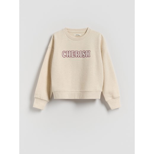 Reserved - Bluza z haftowanym napisem - beżowy ze sklepu Reserved w kategorii Bluzy dziewczęce - zdjęcie 184696372