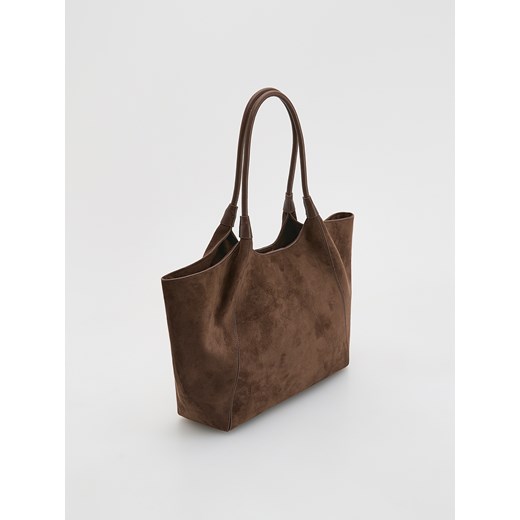 Reserved - Torebka shopper z imitacji zamszu - ciemnobrązowy Reserved ONE SIZE Reserved