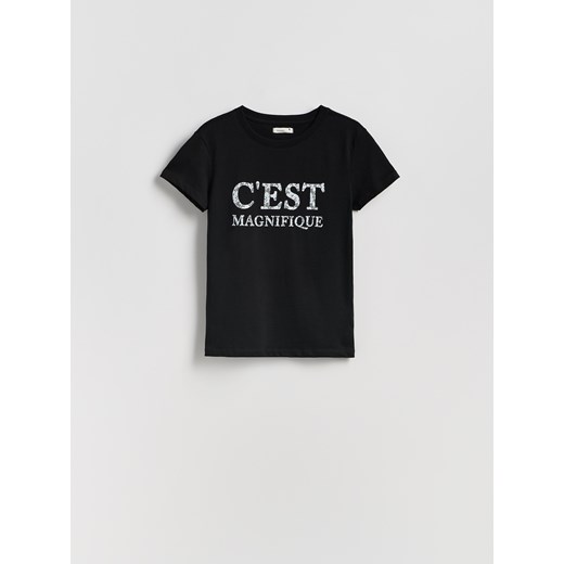 Reserved - T-shirt z nadrukiem - czarny ze sklepu Reserved w kategorii Bluzki damskie - zdjęcie 184696783
