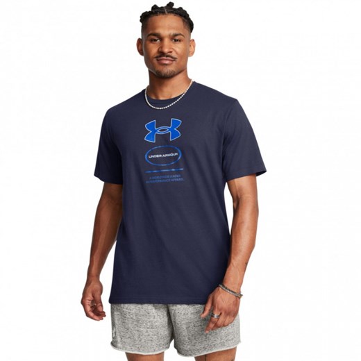 Męski t-shirt z nadrukiem Under Armour UA M Branded Gel Stack Ss - granatowy ze sklepu Sportstylestory.com w kategorii T-shirty męskie - zdjęcie 184697540