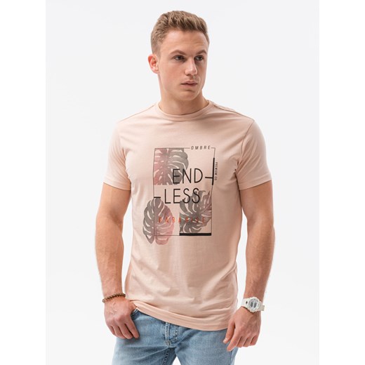 T-shirt męski z nadrukiem - różowy V-18B S1434 ze sklepu ombre w kategorii T-shirty męskie - zdjęcie 184698140