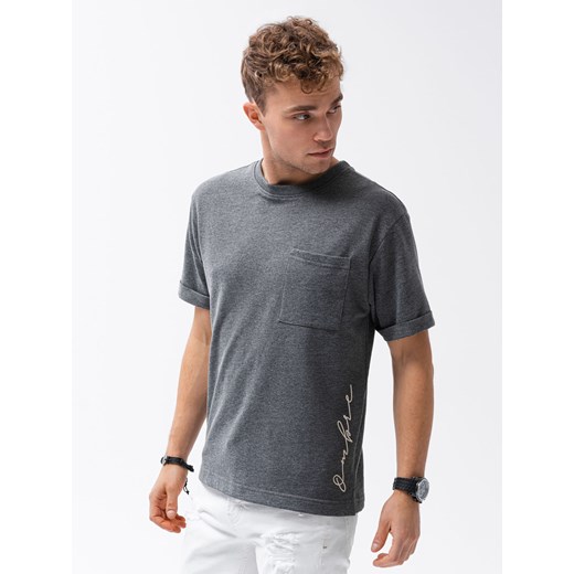 T-shirt męski z nadrukiem - czarny S1371 ze sklepu ombre w kategorii T-shirty męskie - zdjęcie 184698230