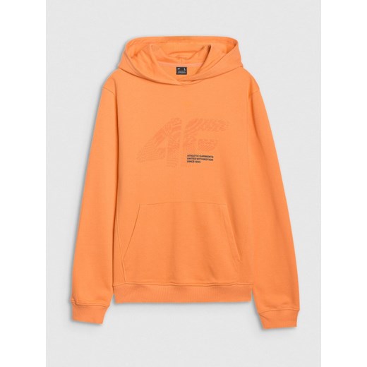 Męska bluza dresowa nierozpinana z kapturem 4F 4FWSS25TSWSM1585 - pomarańczowa ze sklepu Sportstylestory.com w kategorii Bluzy męskie - zdjęcie 184700381