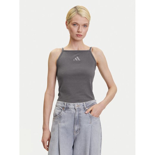 adidas Top ALL SZN Rib JJ1223 Szary Slim Fit ze sklepu MODIVO w kategorii Bluzki damskie - zdjęcie 184701601