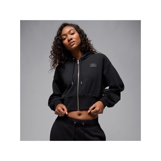 Damska krótka bluza z kapturem z satynową podszewką Jordan Flight Fleece - Czerń ze sklepu Nike poland w kategorii Bluzy damskie - zdjęcie 184704224