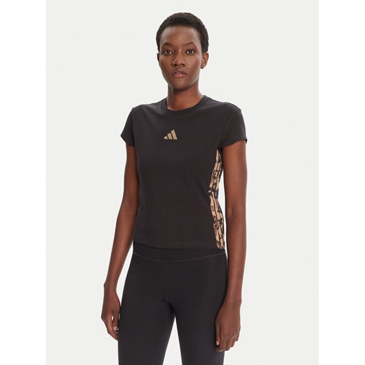adidas T-Shirt Animal Print 3-Stripes JM1856 Beżowy Slim Fit ze sklepu MODIVO w kategorii Bluzki damskie - zdjęcie 184706713