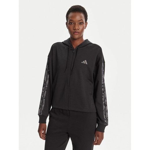 adidas Bluza Animal Print 3-Stripes JM1862 Czarny Loose Fit ze sklepu MODIVO w kategorii Bluzy damskie - zdjęcie 184706724