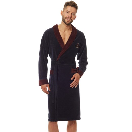 Elegancki szlafrok męski granatowy 9102, Kolor granatowy, Rozmiar XL, L&amp;L ze sklepu Intymna w kategorii Szlafroki męskie - zdjęcie 184708554