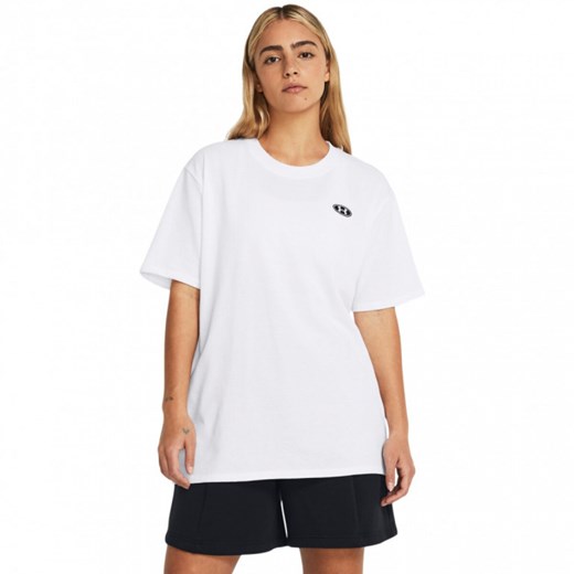 Damski t-shirt z nadrukiem Under Armour UA HW Embroid Patch Bfoss SS - biały ze sklepu Sportstylestory.com w kategorii Bluzki damskie - zdjęcie 184712490