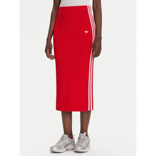 adidas Spódnica ołówkowa adicolor Knit 3-Stripes JW2660 Czerwony Regular Fit ze sklepu MODIVO w kategorii Spódnice - zdjęcie 184714410