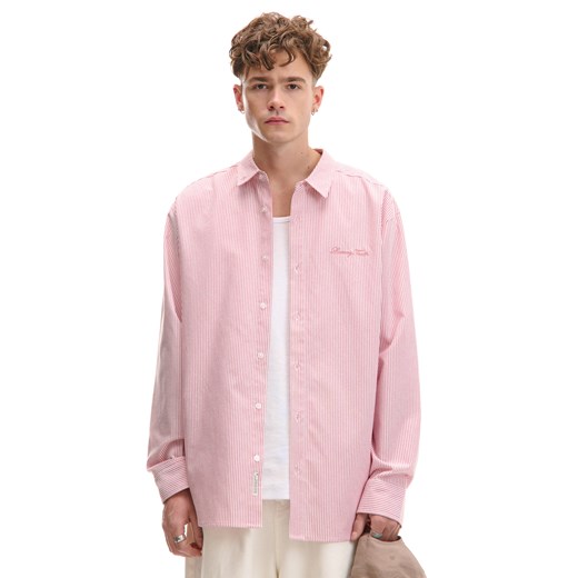 Cropp - Koszula w czerwone paski z haftem - czerwony Cropp S Cropp