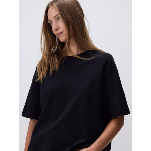 Reserved - T-shirt oversize z merceryzowanej bawełny - czarny ze sklepu Reserved w kategorii Bluzki damskie - zdjęcie 184715940