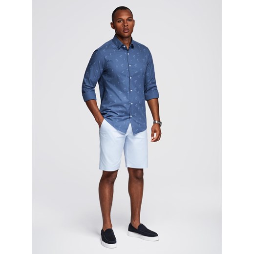 Klasyczna męska bawełniana koszula SLIM FIT w palmy - ciemnoniebieska V5 S promocyjna cena ombre