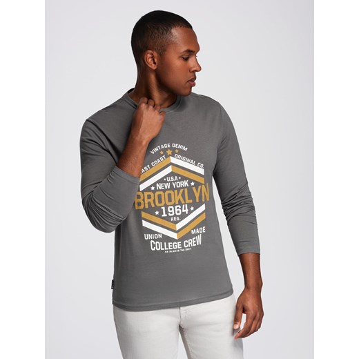 Longsleeve męski z nadrukiem w stylu collegowym - szary V1 OM-LSPT-0117 ze sklepu ombre w kategorii T-shirty męskie - zdjęcie 184721243