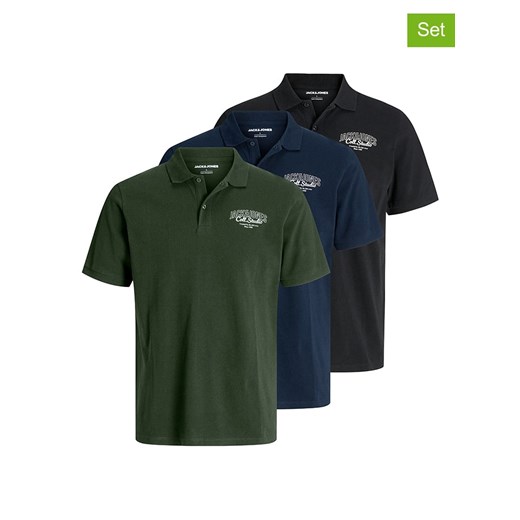 Jack &amp; Jones Koszulki polo (3 szt.) w kolorze granatowym, czarnym i zielonym ze sklepu Limango Polska w kategorii T-shirty męskie - zdjęcie 184722194