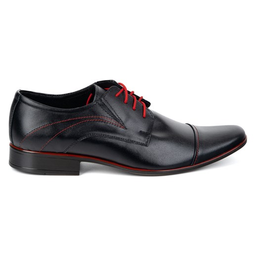 Buty męskie wizytowe 238lu skórzane z czerwonymi przeszyciami i sznurówkami ze sklepu butyolivier w kategorii Buty eleganckie męskie - zdjęcie 184724164
