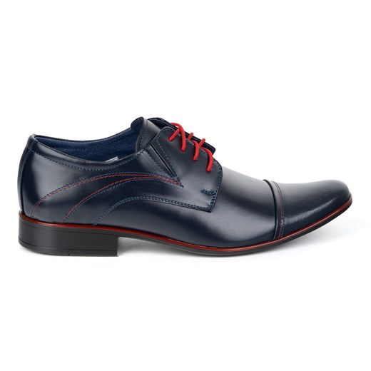 Buty męskie wizytowe granatowe 238lu skórzane z czerwonymi sznurówkami ze sklepu butyolivier w kategorii Buty eleganckie męskie - zdjęcie 184724172