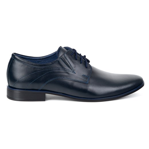 Granatowe buty męskie skórzane wizytowe 256LU z przeszyciem i otwartą przyszwą ze sklepu butyolivier w kategorii Buty eleganckie męskie - zdjęcie 184724173