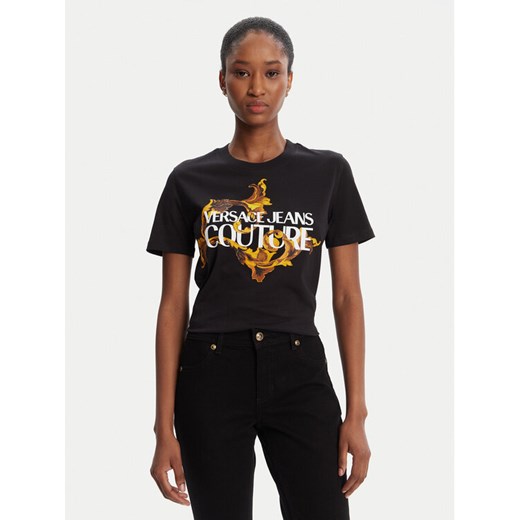 Versace Jeans Couture T-Shirt 79HAHE06 CJ00E Czarny Regular Fit ze sklepu MODIVO w kategorii Bluzki damskie - zdjęcie 184725641