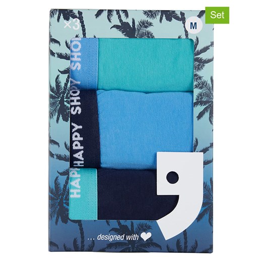 Happy Shorts Bokserki (3 pary) w kolorze turkusowo-granatowo-błękitnym ze sklepu Limango Polska w kategorii Majtki męskie - zdjęcie 184726514
