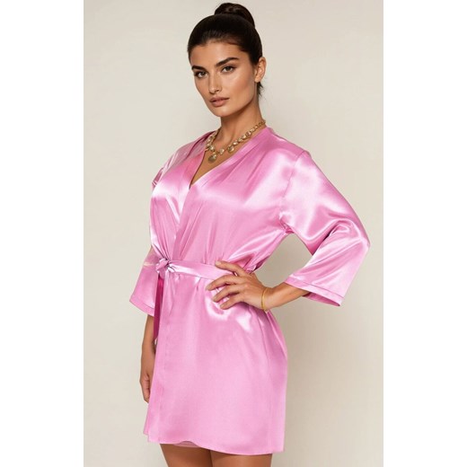 Różowy szlafrok satynowy z rękawem 3/4 Aria, Kolor brudny róż, Rozmiar S, Irall ze sklepu Intymna w kategorii Szlafroki damskie - zdjęcie 184726604