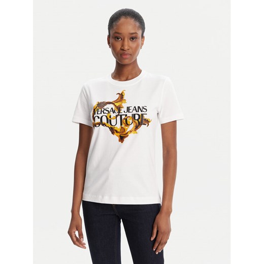 Versace Jeans Couture T-Shirt 79HAHE06 CJ00E Biały Regular Fit ze sklepu MODIVO w kategorii Bluzki damskie - zdjęcie 184730341