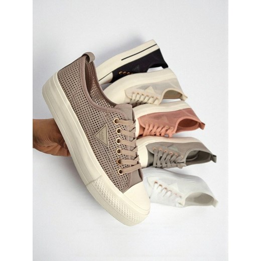 Damskie sneakersy Hypatia Mesh jasny brąz na lato płaska podeszwa 3cm ze sklepu royalfashion.pl w kategorii Trampki damskie - zdjęcie 184731442