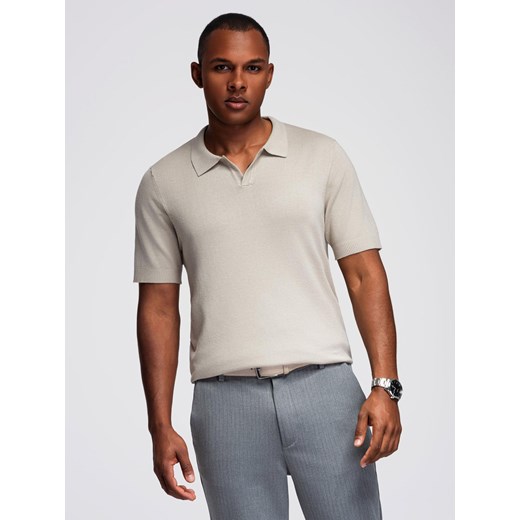 Męska koszulka polo bez guzików z klasycznym splotem – jasnoszara V3 OM-POSS-0159 ze sklepu ombre w kategorii T-shirty męskie - zdjęcie 184733561
