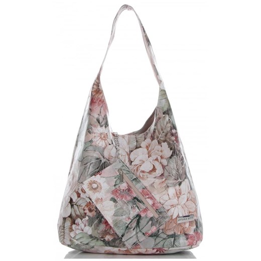 Torebka Skórzana firmy Vittoria Gotti Uniwersalny Włoski Shopper w modne wzory Kwiatów Różowa ze sklepu PaniTorbalska w kategorii Torby Shopper bag - zdjęcie 184733713
