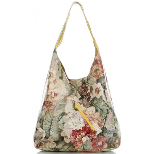 Torebka Skórzana firmy Vittoria Gotti Uniwersalny Włoski Shopper w modne wzory Kwiatów Żółta ze sklepu PaniTorbalska w kategorii Torby Shopper bag - zdjęcie 184733740