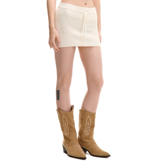 Cropp - Szydełkowa spódnica z wiązaniem - biały Cropp L Cropp