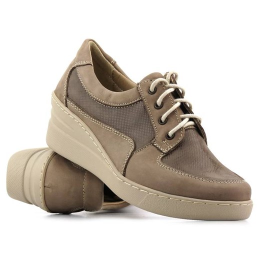 Sneakersy damskie na koturnie - HELIOS Komfort 373, ciemny beż ze sklepu ulubioneobuwie w kategorii Półbuty damskie - zdjęcie 184735893