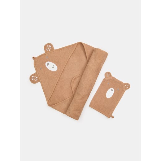 Sinsay - Ręcznik z kapturem i myjka - brązowy Sinsay One Size Sinsay