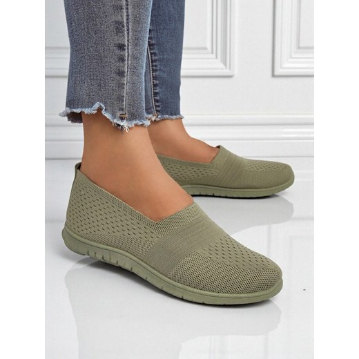 Damskie mokasyny Gaia Verde – wygodne zielone buty z tkaniny na płaskim obcasie ze sklepu royalfashion.pl w kategorii Trampki damskie - zdjęcie 184737672