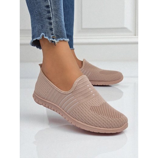Damskie buty Aelia różowe z tkaniny, wygodne mokasyny na płaskim obcasie ze sklepu royalfashion.pl w kategorii Półbuty damskie - zdjęcie 184737694