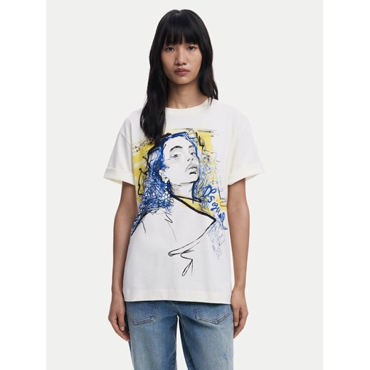 Desigual T-Shirt Portrait 25WWTK05 Biały Loose Fit ze sklepu MODIVO w kategorii Bluzki damskie - zdjęcie 184738904