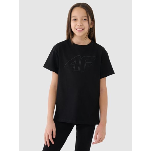 Dziewczęca koszulka oversize z nadrukiem 4F 4FJWMM00TTSHF2333 - czarna ze sklepu Sportstylestory.com w kategorii Bluzki dziewczęce - zdjęcie 184739561