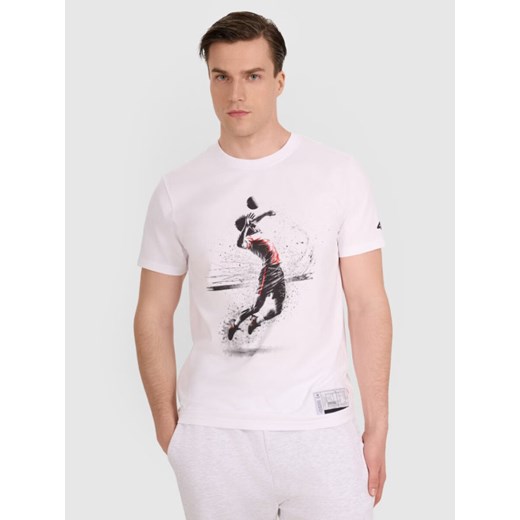 Męski t-shirt z nadrukiem 4F 4FRAW25TTSHM3318 - biały ze sklepu Sportstylestory.com w kategorii T-shirty męskie - zdjęcie 184739604