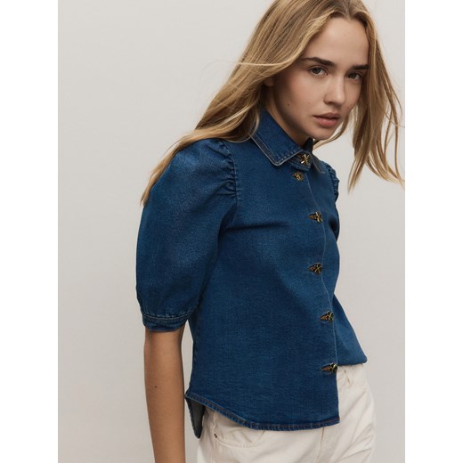 Reserved - Jeansowa koszula z ozdobnymi guzikami - niebieski ze sklepu Reserved w kategorii Koszule damskie - zdjęcie 184740610