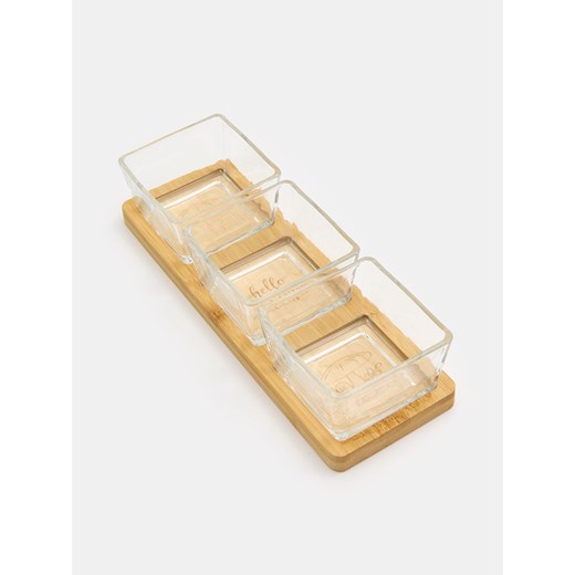 Sinsay - Bambusowa taca do serwowania z trzema miseczkami - biały Sinsay One Size Sinsay