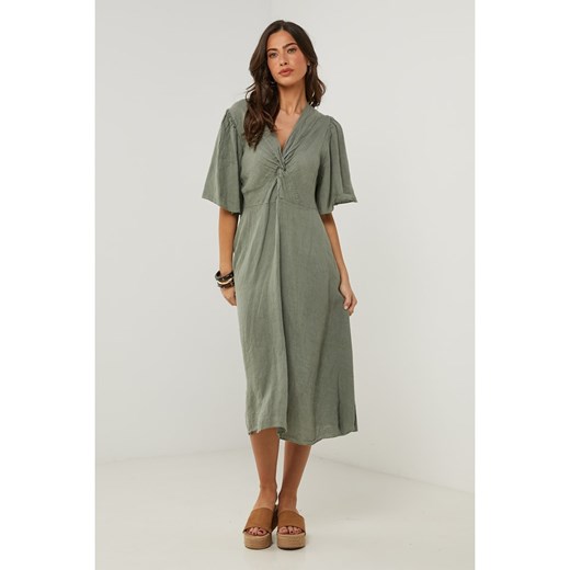 Le Monde du Lin Lniana sukienka w kolorze zielonym Le Monde Du Lin 38/40 promocyjna cena Limango Polska