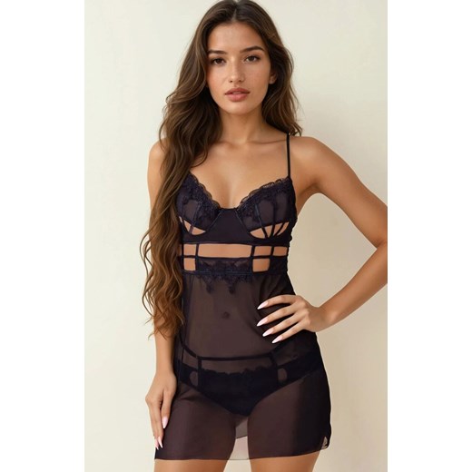 Czarna seksowna koszulka z tiulu i stringi Maia, Kolor czarny, Rozmiar S/M, LivCo Corsetti Fashion ze sklepu Intymna w kategorii Koszule nocne - zdjęcie 184741930