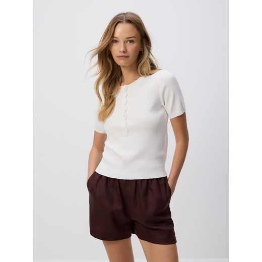 Reserved - Sweter z krótkimi rękawami - kremowy Reserved M Reserved