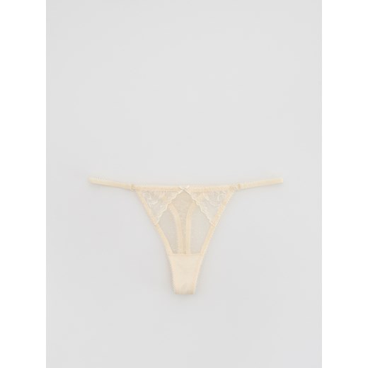 Reserved - Koronkowe majtki typu stringi - złamana biel Reserved M Reserved