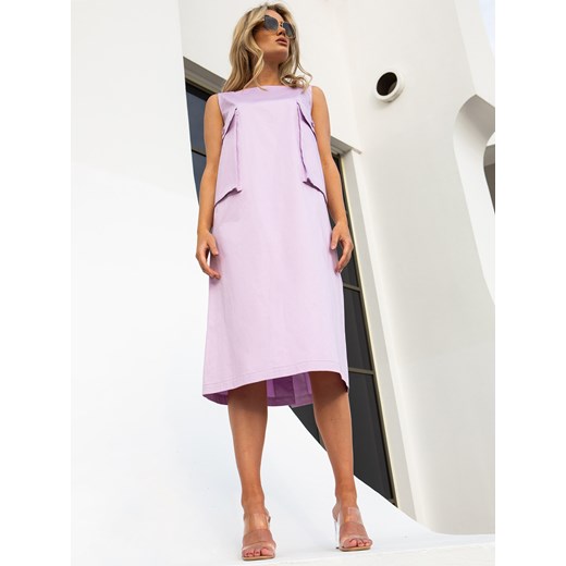 Liliowa bawełniana sukienka midi z kieszeniami EyeForFashion ze sklepu Eye For Fashion w kategorii Sukienki - zdjęcie 184746773