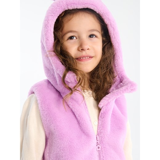 Sinsay - Futrzana kamizelka z kapturem z uszami - fioletowy Sinsay 110 (4-5 l) Sinsay