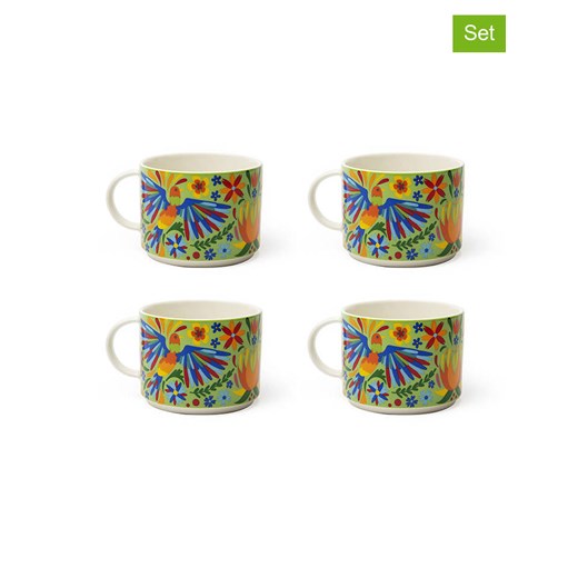 Trendy Kitchen by EXCÉLSA Kubki jumbo (4 szt.) &quot;Mexican Flowers&quot; w kolorze zielono-niebieskim - 500 ml ze sklepu Limango Polska w kategorii Kubki - zdjęcie 184750113