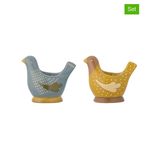 Bloomingville Kieliszki (2 szt.) &quot;Birdy&quot; w kolorze niebiesko-żółtym na jajka - 8 x 8 cm ze sklepu Limango Polska w kategorii Kieliszki - zdjęcie 184752443