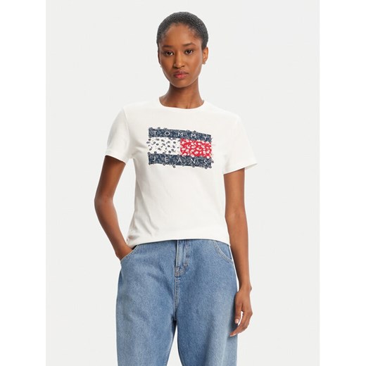 Tommy Jeans T-Shirt Floral Flag DW0DW20897 Biały Regular Fit ze sklepu MODIVO w kategorii Bluzki damskie - zdjęcie 184752911